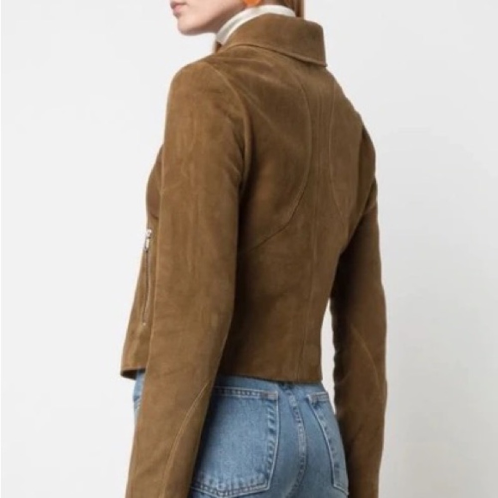Iona Suede Zip Up Jacket in Khaki Brown